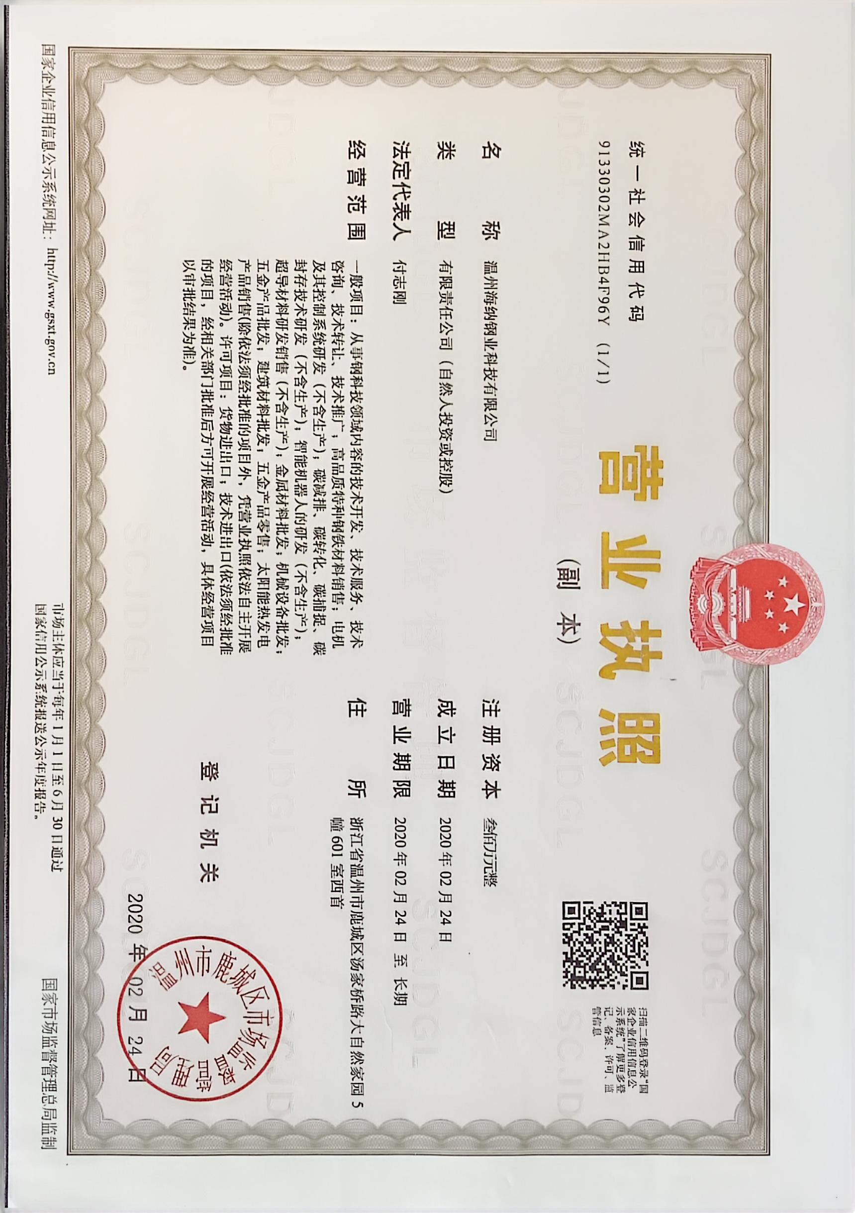 Certifications of HAINER STEEL